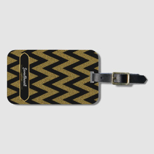 Luxury Black And Gold Chevron Pattern Luggage Tag