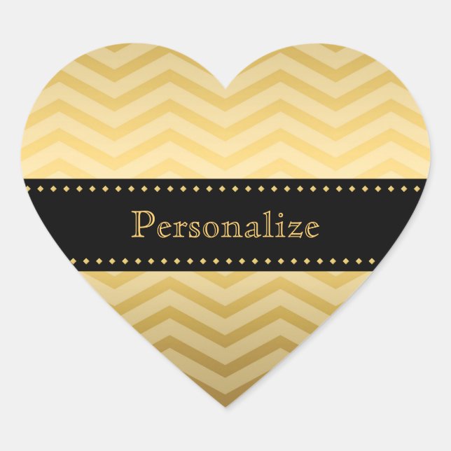 Luxury Black and Gold Chevron Stylish Zigzag Heart Sticker (Front)