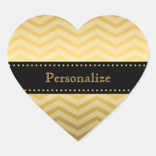 Luxury Black and Gold Chevron Stylish Zigzag Heart Sticker
