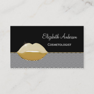 Luxury Black and Gold Chic Lips Cosmetologist Business Card