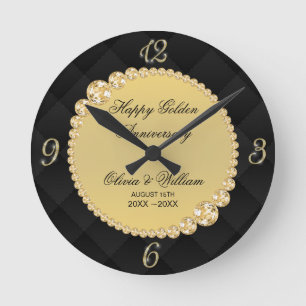 Luxury Black And Gold Diamonds  Round Clock