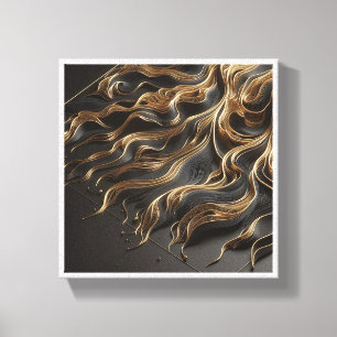 Luxury Black and Gold Filigree Waves - Elegant 3D  Canvas Print
