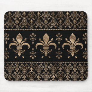 Luxury black and gold Fleur-de-lis ornament Mouse Mat