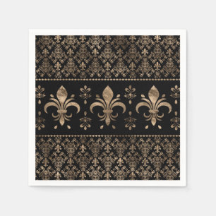 Luxury black and gold Fleur-de-lis ornament Napkin
