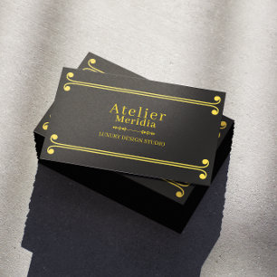 Luxury Black and Gold Floral Elegant Business Card