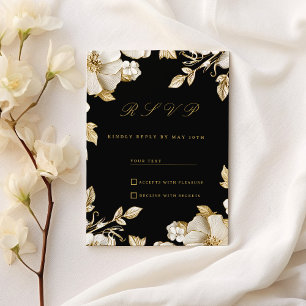 Luxury black and gold floral RSVP Invitation