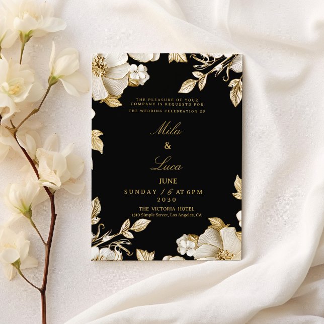Luxury black and gold floral Wedding Invitation (Luxury black and gold floral Wedding )