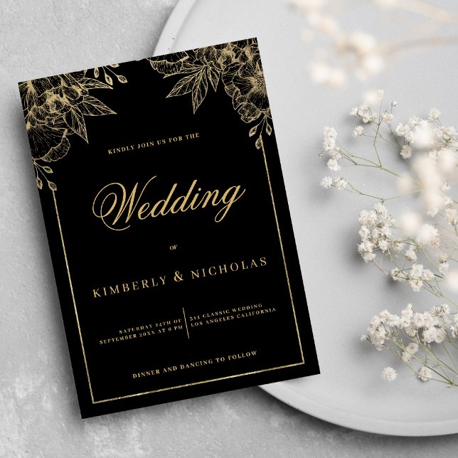 Luxury black and gold floral wedding invitation (Luxury black and gold floral wedding )