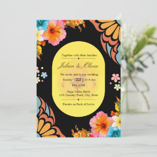 Luxury Black and Gold Floral Wedding Suite Invitation