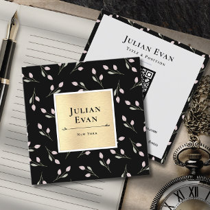 Luxury Black and Gold Flower Pattern Square Business Card