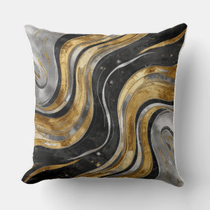 Luxury Black and Gold Fluid Marble Abstract Patter Cushion