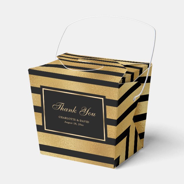 Luxury Black and Gold Foil Wedding Thank You Favour Box (Front Side)