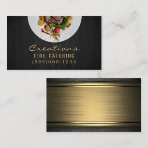 Luxury Black and Gold Food Plate Chef Catering Business Card