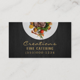 Luxury Black and Gold Food Plate Chef Catering Business Card