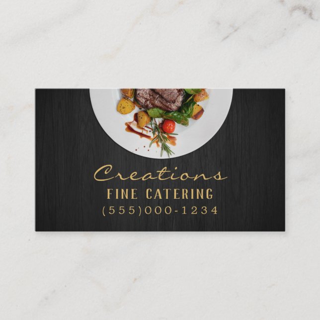 Luxury Black and Gold Food Plate Chef Catering Business Card (Front)