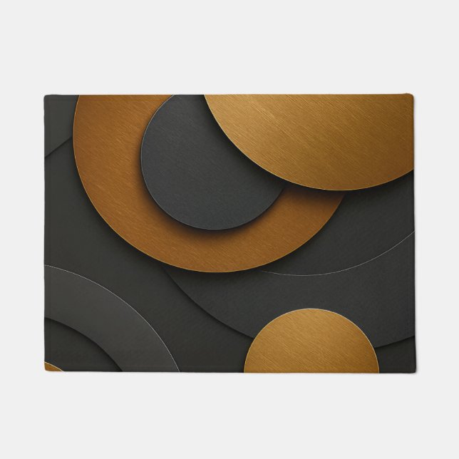 Luxury Black and Gold Geometric Abstract Design Doormat (Front)