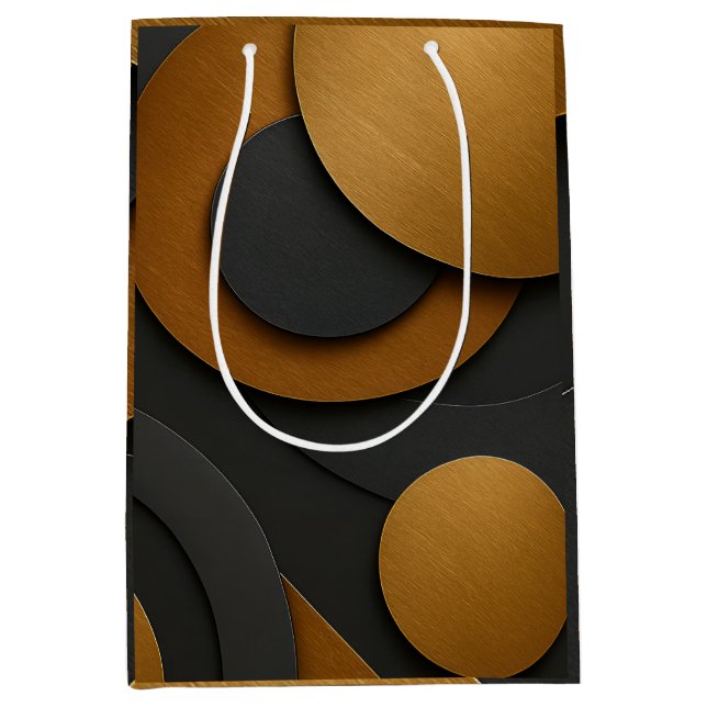 Luxury Black and Gold Geometric Abstract Design Medium Gift Bag (Front)