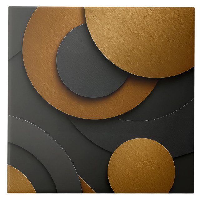 Luxury Black and Gold Geometric Abstract Design Tile (Front)