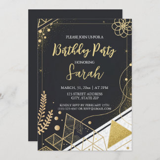 luxury black and gold glitter modern birthday  invitation