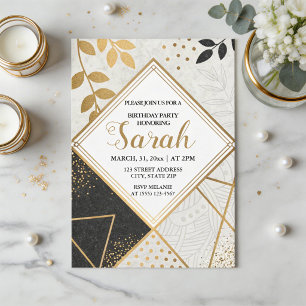 luxury black and gold glitter modern birthday invitation