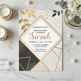 luxury black and gold glitter modern birthday invitation
