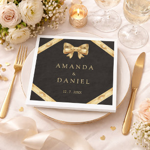 Luxury Black and Gold  Golden Bow Wedding  Napkin