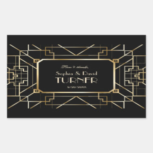 Luxury Black and Gold Great Gatsby Wedding Rectangular Sticker
