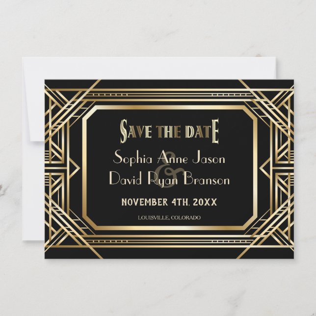Luxury Black and Gold Great Save The Date (Front)
