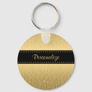 Luxury Black and Gold Jaguar Print With Name Key Ring