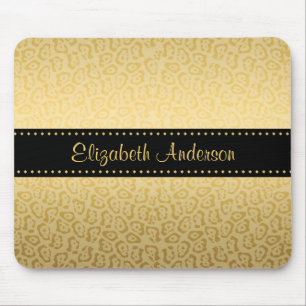 Luxury Black and Gold Jaguar Print With Name Mouse Mat