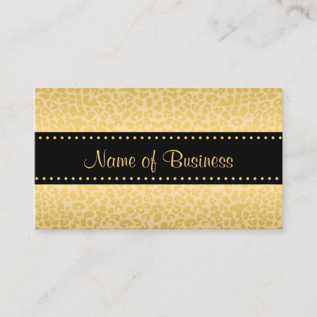 Luxury Black and Gold Leopard Print Business Card (Front)