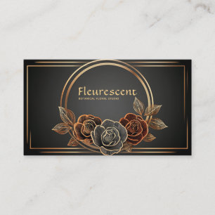 Luxury Black and Gold Line Art Rose Floral Business Card
