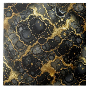 Luxury Black and Gold Marble Alcohol Ink Tile