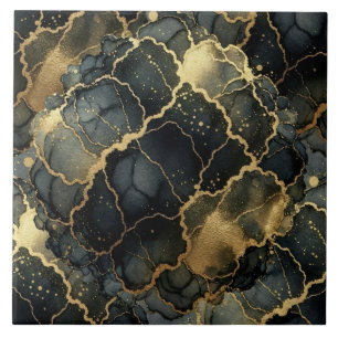 Luxury Black and Gold Marble Alcohol Ink Tile