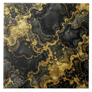 Luxury Black and Gold Marble Alcohol Ink Tile
