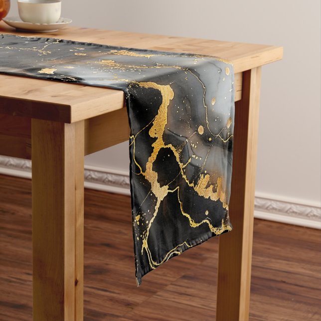 Luxury black and gold marble background short table runner (In Situ)