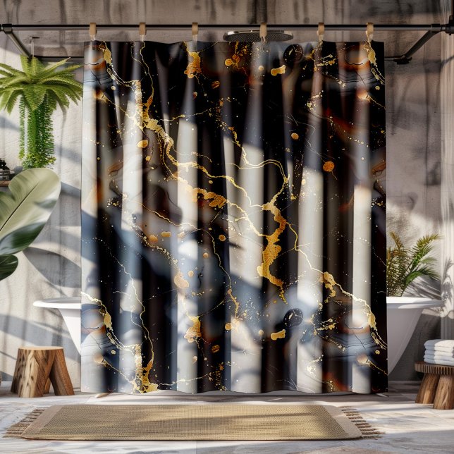 Luxury black and gold marble background shower curtain (Creator Uploaded)