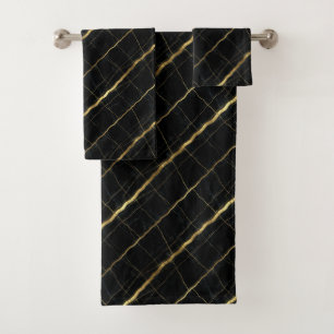 Luxury Black and Gold Marble Bath Towel Set