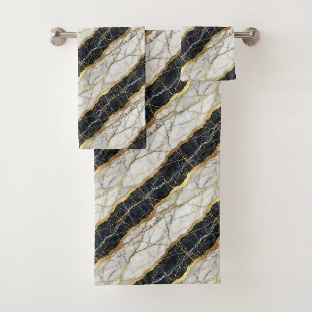 Luxury Black and Gold Marble Bath Towel Set (Insitu)