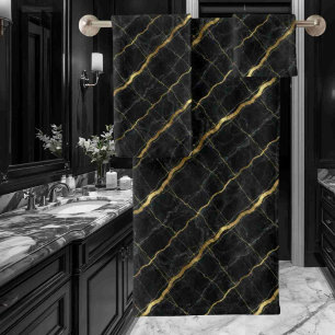 Luxury Black and Gold Marble Bath Towel Set