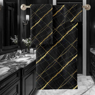 Luxury Black and Gold Marble Bath Towel Set