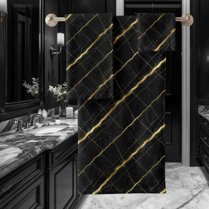 Luxury Black and Gold Marble Bath Towel Set
