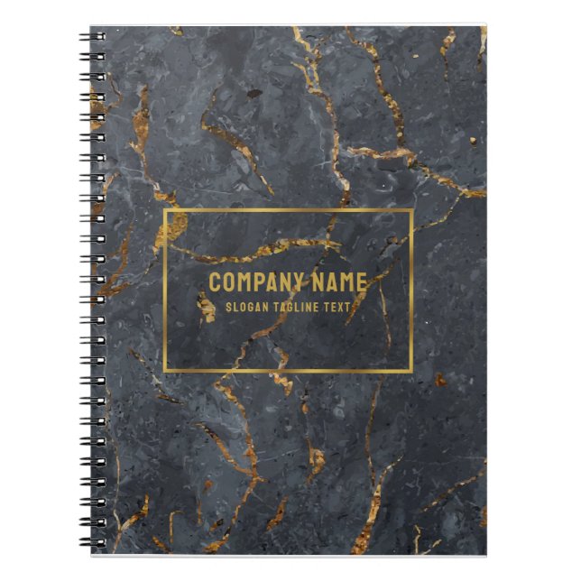 Luxury black and gold marble simple gold frame notebook (Front)