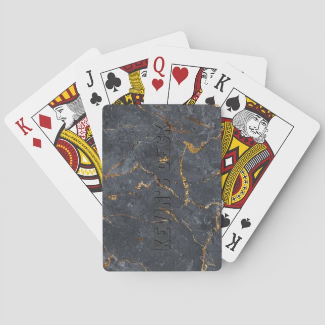 Luxury black and gold marble simple gold frame playing cards (Back)