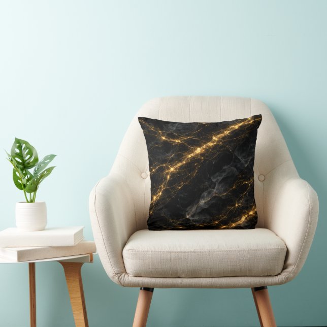 Luxury Black and Gold Marble Throw Pillow (Chair)