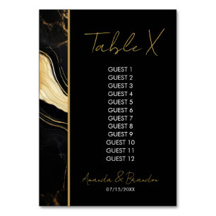 Luxury Black and Gold Marble Wedding Table Number