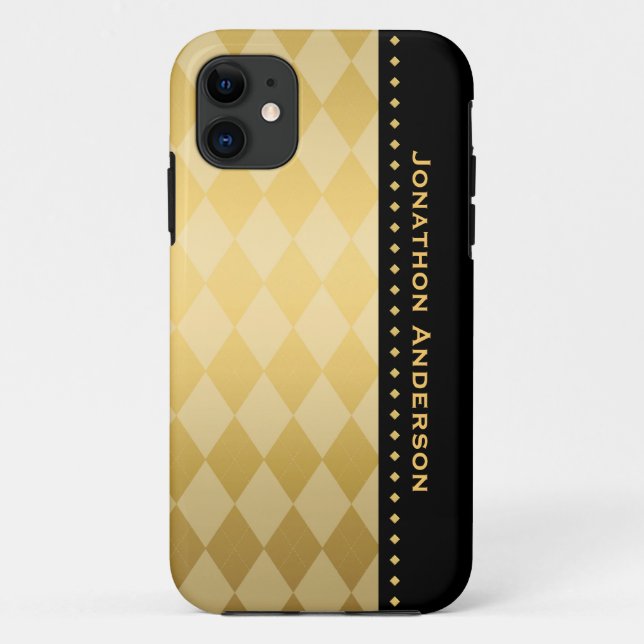 Luxury Black and Gold Masculine Argyle Case-Mate iPhone Case (Back)