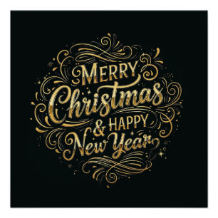 Luxury Black and Gold Merry Christmas & New Year Poster