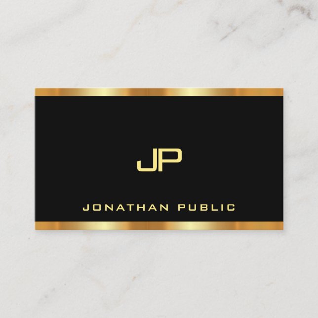 Luxury Black And Gold Modern Monogrammed Template Business Card (Front)