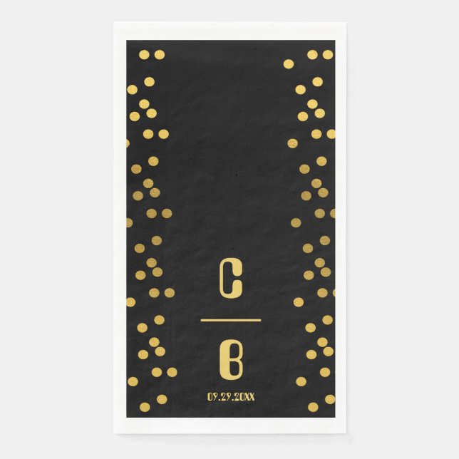 Luxury Black And Gold Monogrammed Wedding Napkin (Front)